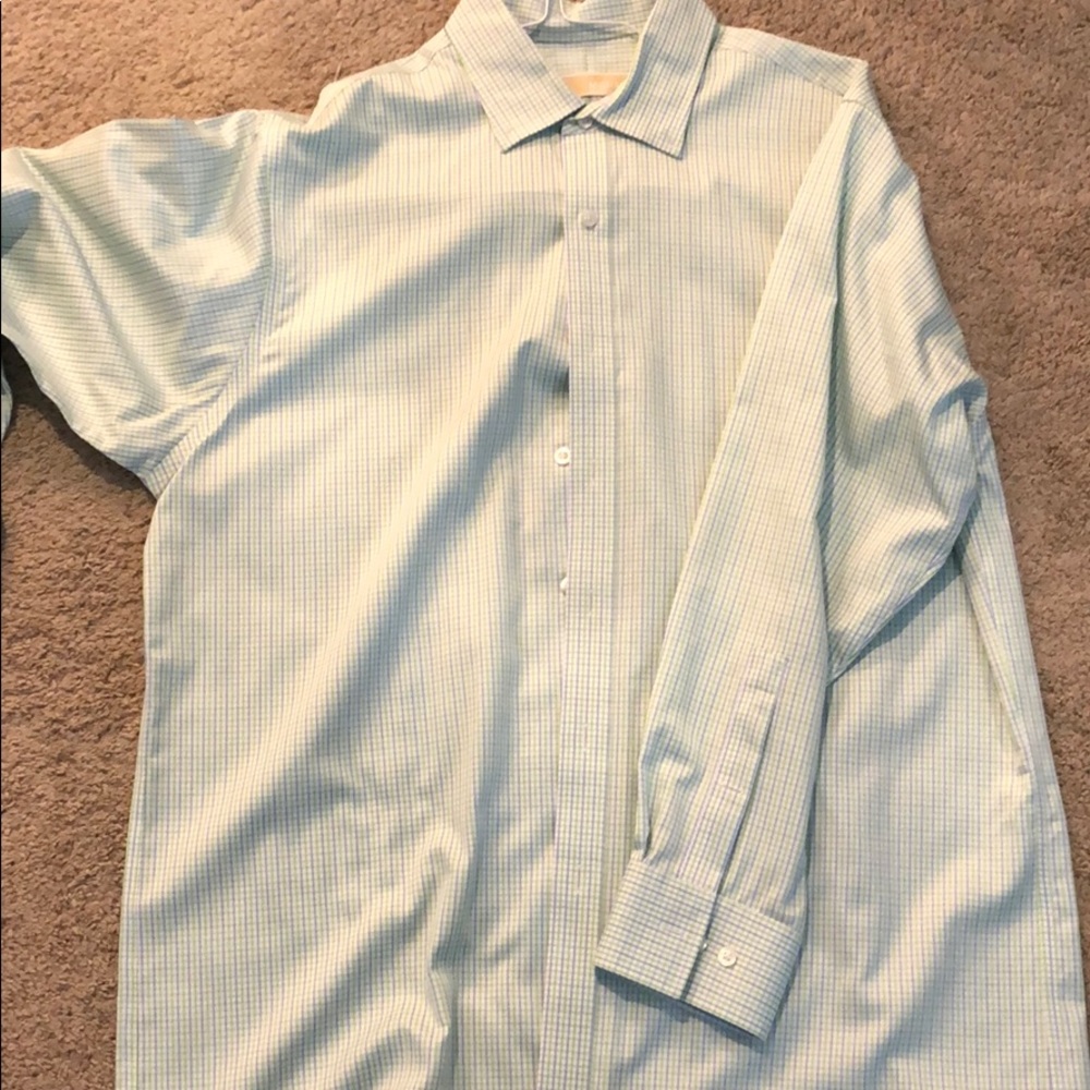 Michael Kors size 16.5 and 32/33 blue green shirt